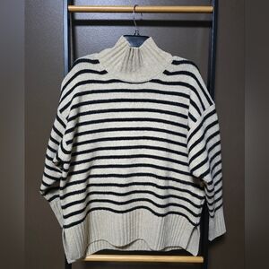 a new day Black and Cream Striped Turtleneck Sweater